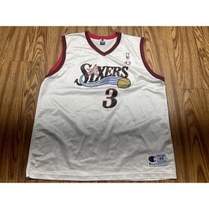 #E190 Men's Large Champion Philadelphia 76ers Iverson Vintage Jersey Size 44 Y2K